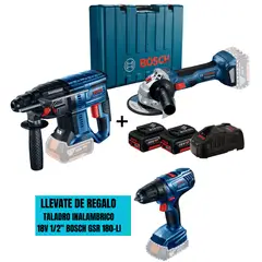 BOSCH - Amoladora GWS 180 +Rotomartillo GBH 180 +Taladro GSR 185 +2 bat 4Ah