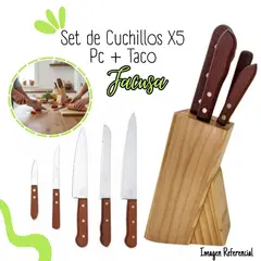FACUSA - Set de Cuchillos X5Piezas con asa de madera + Taco