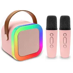 GENERICO - PARLANTE BLUETOOTH ROSADO CON LUCES RGB Y DOS MICRÓFONOS INALÁMBRICOS