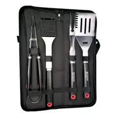 FACUSA - Set de Utensilios x 4 para Parrilla BBQ con Maleta de Nylon