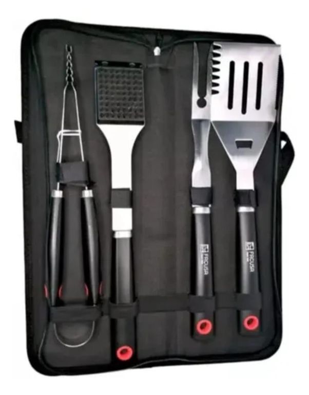Set de Utensilios x 4 para Parrilla BBQ con Maleta de Nylon