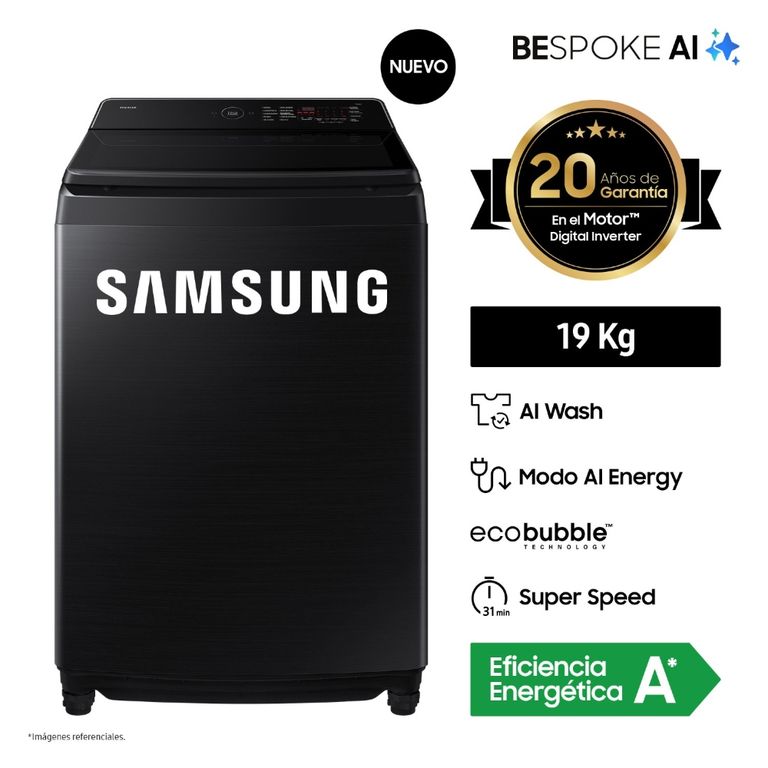 Lavadora 19KG AI Wash EcoBubble WA80F19S8BPE Negra