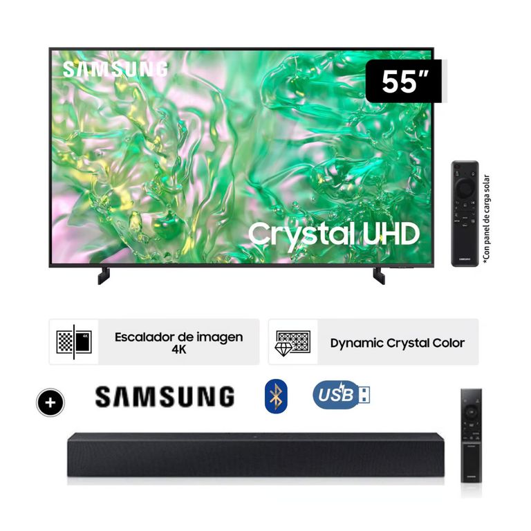 Televisor 55UHD Crystal 4K Tizen OS Smart TV UN55DU8000 +Samsung Soundbar HW-C400