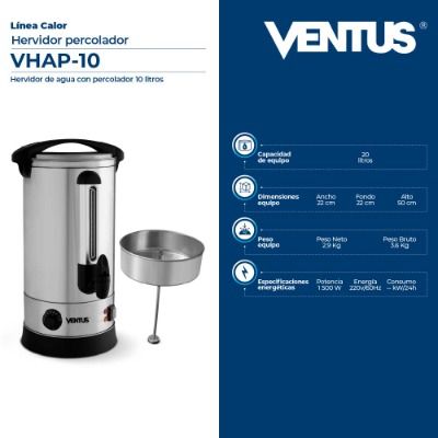 HERVIDOR ELECTRICO 10L CON PERCOLADOR VH AP10 ACERO INOXIDABLE
