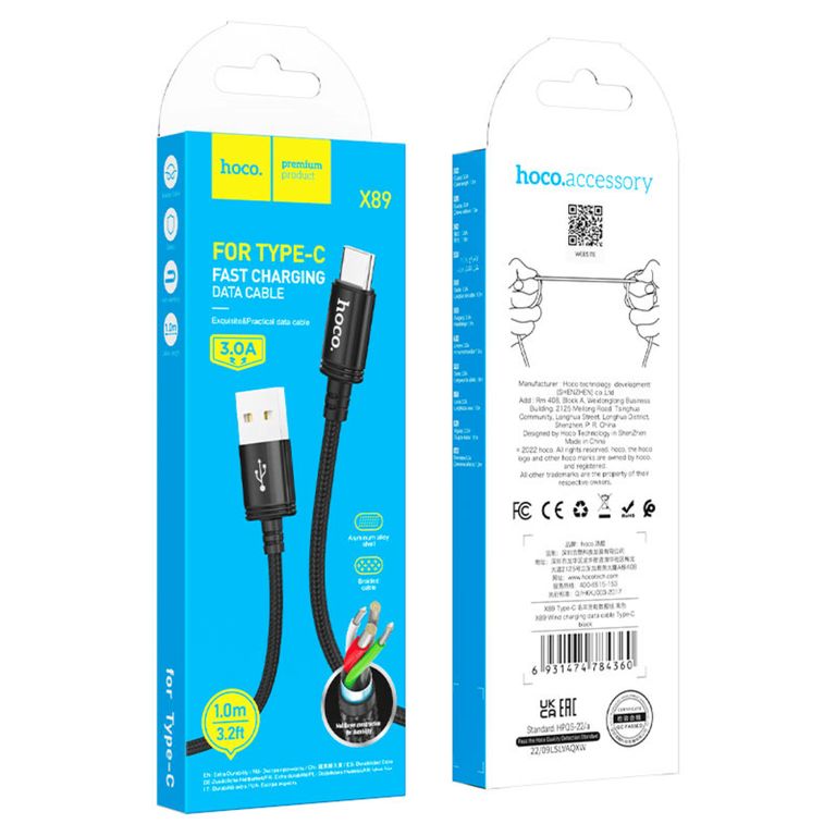 Cable de USB a USB-C X89 1M Negro de 3A
