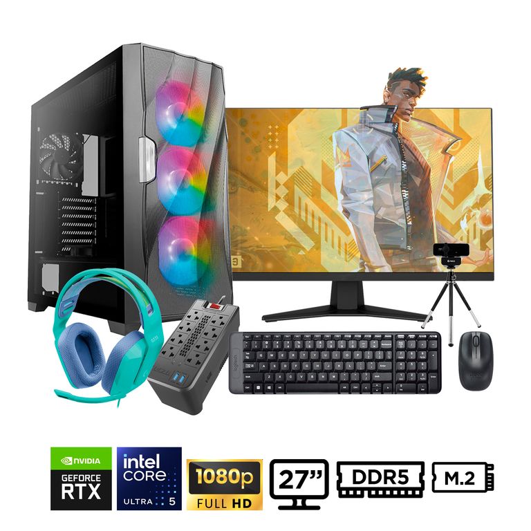 Computadora Gamer ULTRA 5 225F RAM 32GB SSD 1TB VIDEO 5060 8GB MONITOR 27 FHD