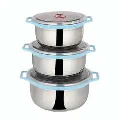 GENERICO - Set 3 Bowls de Almacenamiento Alimentos Herméticas de Acero Inoxidable