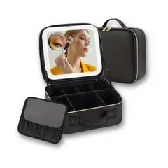 GENERICO - Maletín Organizador de Maquillaje Joyas con Espejo LED Cosmetiquera Profesional