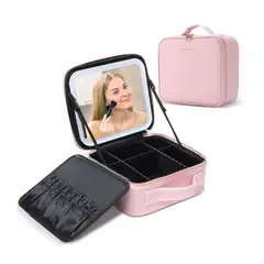 GENERICO - Maletín Organizador de Maquillaje Joyas con Espejo LED Cosmetiquera Profesional