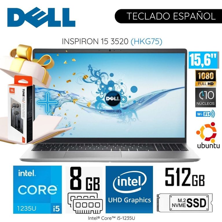 Laptop Inspiron 15 3520 Intel Corei5-1235U 8GB RAM 512GB SSD 15.6" FHD Ubuntu