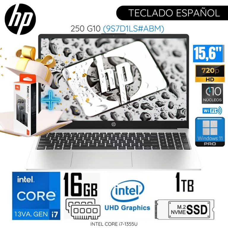 Laptop 250 G10 Intel Corei7-1355U 16GB RAM 1TB SSD 15.6" HD 9S7D1LS + Audífono