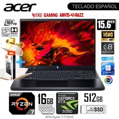 ACER - Laptop Nitro ANV15-41-R6ZZ AMD Ryzen7-7735HS 16GB RAM 512GB SSD 156 FHD RTX3050-6GB - Black