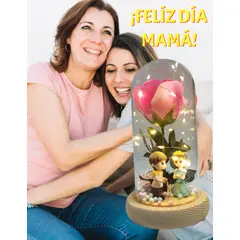 GENERICO - ROSA ETERNA FLOR ARTIFICIAL EN CÚPULA DE CRISTAL LUZ LED