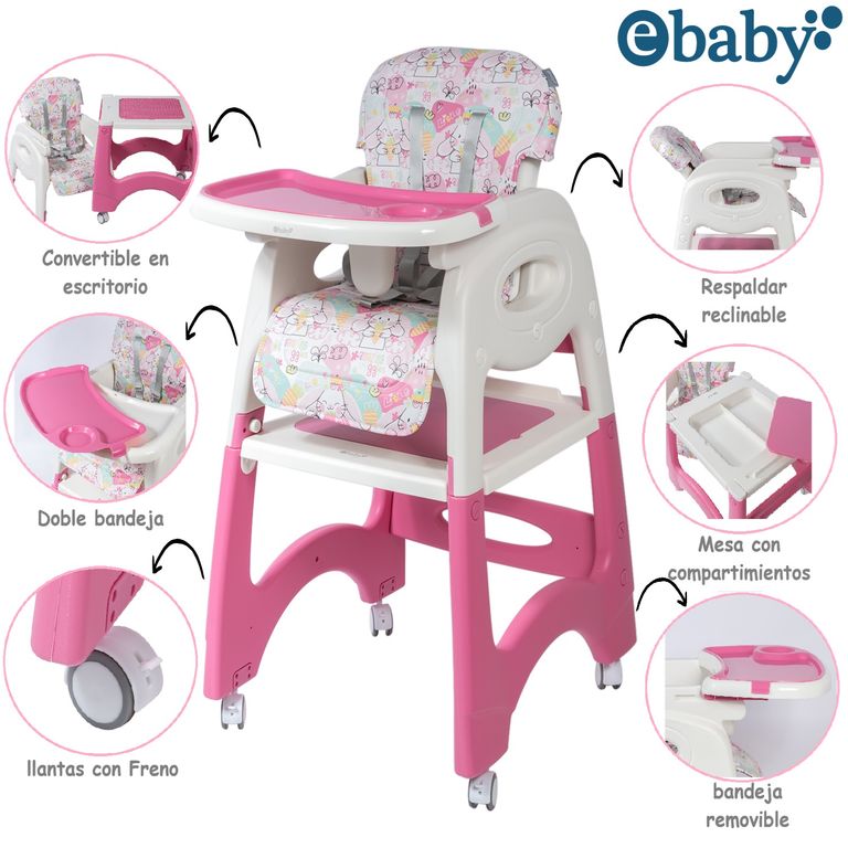 Silla Comedor Escritorio LARA – EB645-1 3 en 1 Rosa