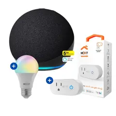 AMAZON - Echo Dot 5ta Gen Alexa Negro + Pack Nexxt Foco + Enchufe