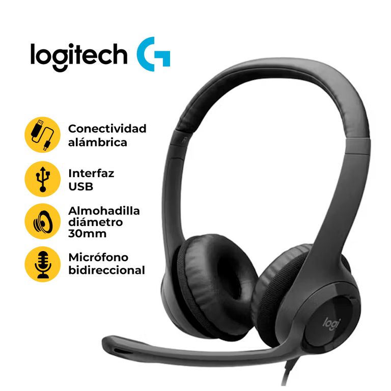 AURICULARES ESTEREO CON MICROFONO H390 USB-A NEGRO