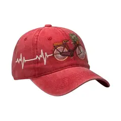 GENERICO - Gorra Unisex Vintage Roja con Bordado de Bicicleta y Visera Curva