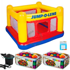 INTEX - Combo Cama Saltarina 174x174 200Pelotas Inflador Eléctrico