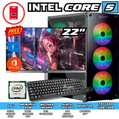 INTEL - PC DE OFICINA CORE I5 8GB RAM 256GB SSD CON MONITOR DE 22 PULGADAS