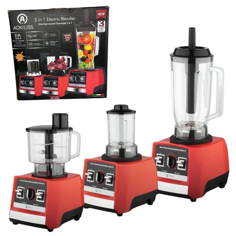 LICUADORA ACKILISS 3 EN 1, TRITURA HIELO, 2800 WATTS Y 15 VELOCIADES