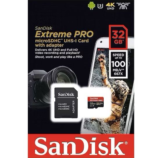 Memoria MicroSD 32GB Extreme Pro 4k U3 UHS-I 100Mbps