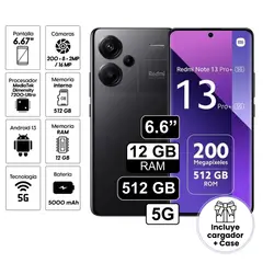 GENERICO - Celular Xiaomi Redmi Note 13 Pro Plus 5G 6.6" Pulg 12GB RAM 512GB 200MP negro