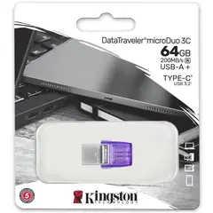 KINGSTON - Memoria USB MICRODUO3CG3 64GB TIPOA-USB-C 200Mbs