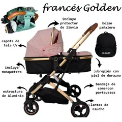 HI BABY - Coche Moises Frances Golden Rosado