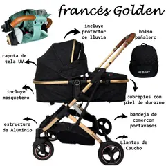 HI BABY - Coche Moises Frances Golden Negro