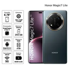 HONOR - Celular Magic7 Lite 5G 256GB 8GB RAM cámara 108MP + 5MP frontal 16MP 6.7 negro titanio