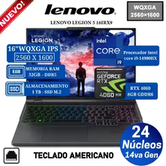 LAPTOP LEGION 5 16IRX9 I9-14900HX 16" WQXGA RAM 32GB SSD1TB RTX 4060 8GB- AMERICANO