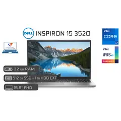 DELL - Laptop Nueva 15 3520 Intel Core i7 12va 32GB RAM 512GB SSD 1TB HDD EXTERNO