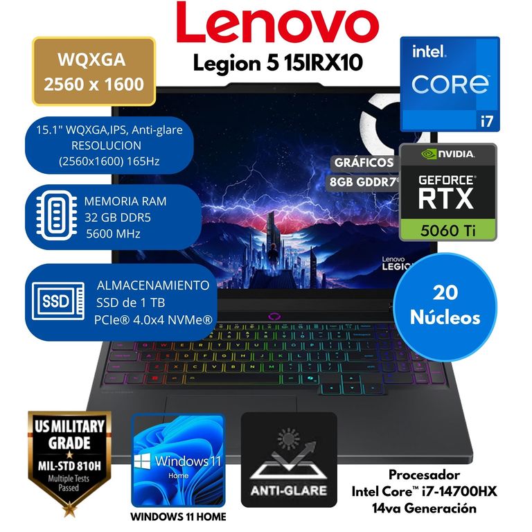 Laptop Legion 5 Intel Core i7 RAM 32 GB SSD 1 TB 15.1" OLED WQXGA con RTX™ 8GB Windows 11