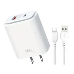 XO SIMPLE IS BEAUTY - Cargador XO L90C 12W Dual USB Charger Micro USB V8 Blanco