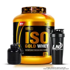 LEVEL PRO - Iso Gold Whey 3 kg Proteina Isolatada - Vainilla + shaker + portaproteina