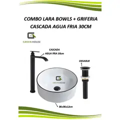 GREEN HOUSE - COMBO LARA BOWLS + GRIFERIA CASCADA AGUA FRIA 30CM + DESAGUE NEGRO