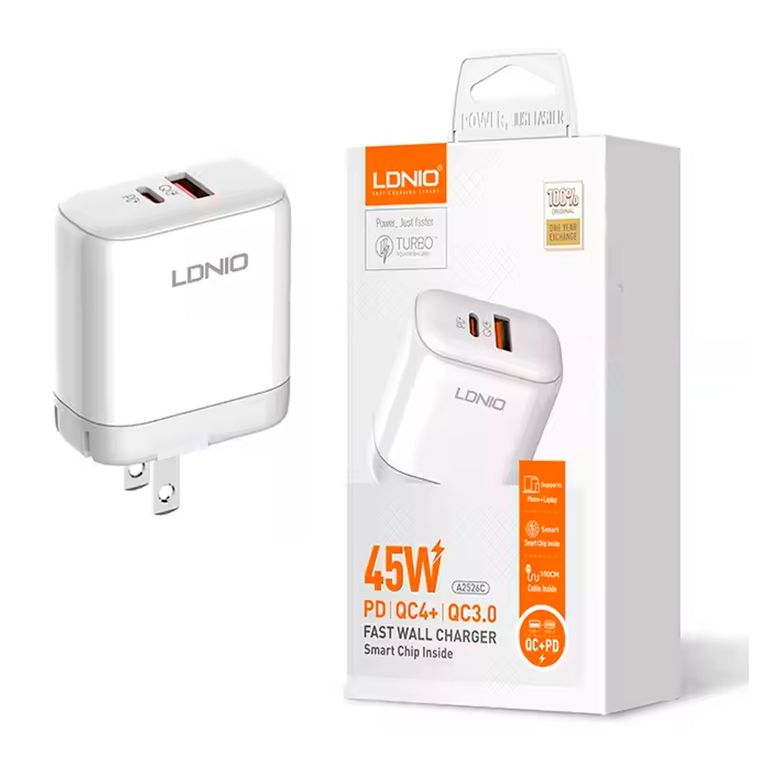 Cargador 45w A2526C Carga Rápida Dual QC4 + QC3 Blanco