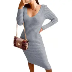 GENERICO - Vestido Hilo Americano Manga Larga 359G-17 Color Gris
