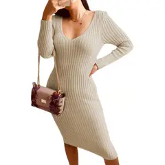 GENERICO - Vestido Hilo Americano Manga Larga 359G-17 Color Hueso-