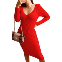 GENERICO - Vestido Hilo Americano Manga Larga 359G-17 Color Rojo-