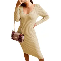 GENERICO - Vestido Hilo Americano Manga Larga 359G-17 Color Vainilla