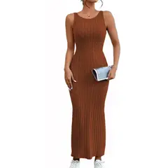 GENERICO - Vestido Hilo Americano Maxi Tirante 359G-23 Color Marron