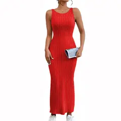 GENERICO - Vestido Hilo Americano Maxi Tirante 359G-23 Color Rojo