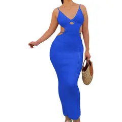GENERICO - Vestido Hilo Maxi Transparencia Sexy 359G-26 Color Azul