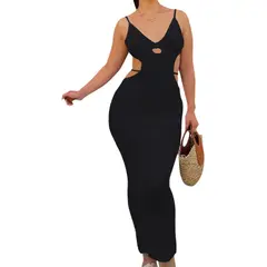 GENERICO - Vestido Hilo Maxi Transparencia Sexy 359G-26 Color Negro