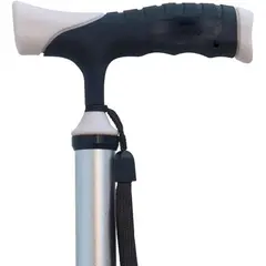 GENERICO - Bastón de 4 apoyos con Linterna mango Bicolor Negro con Beige