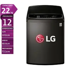 LG - LAVADORA 22 KG CARGA SUPERIOR TURBOWASH 3D STEAM WT22BSS6H CONECTIVIDAD WI-FI NEGRO ACERO