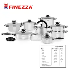 FINEZZA - JUEGO DE OLLAS EN ACERO INOXIDABLE 18 PIEZAS