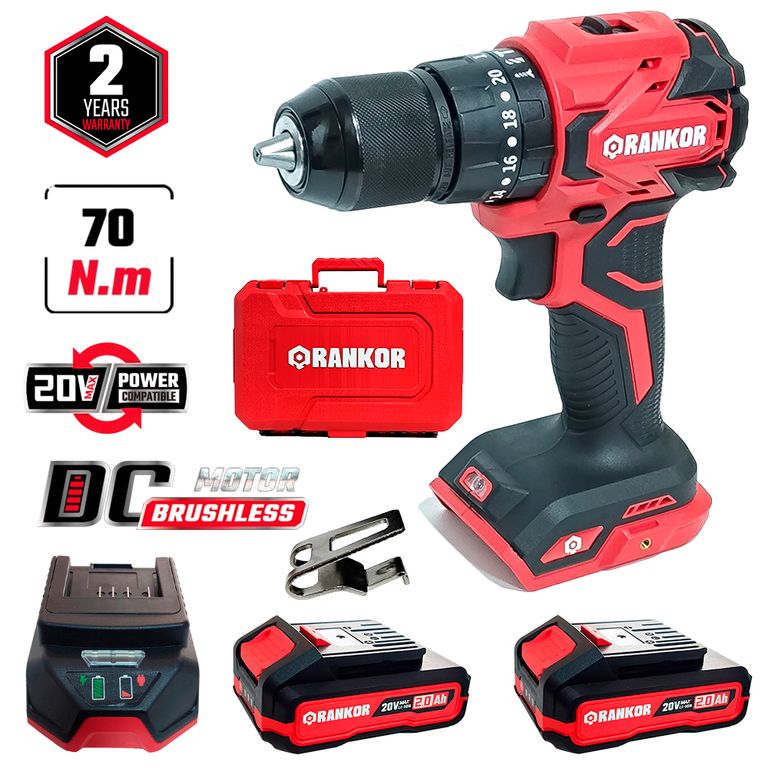 Taladro Atornillador Percutor Industrial 13mm RLID20002 20V 70Nm 2Bat x 2Ah Brushless