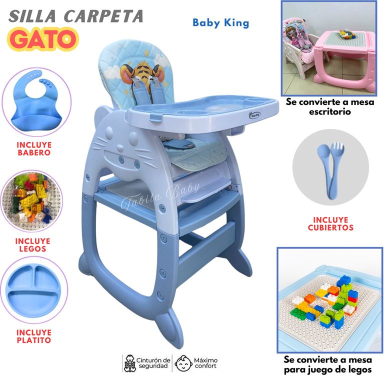 Silla de comer Bebe Carpeta Gato con accesorios AZUL